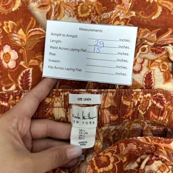 Nicole Miller 100% Linen Boho faux wrap skirt with pockets Size Large - Picture 9 of 10